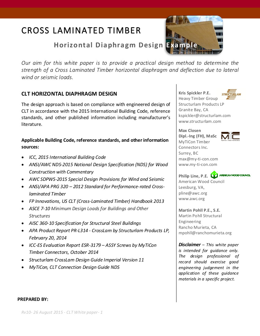 CLT Horizontal Diaphragm Design Example Mass Timber Connections MTC CLT Horizontal Diaphragm Design Example Mass Timber Connections MTC