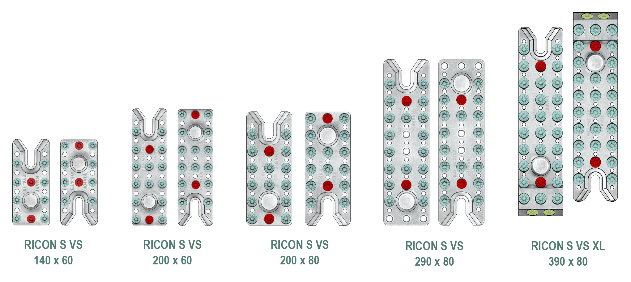 The RICON S VS models with their structural positioning screws, horizontal screws, and 30° inclined screws highlighted