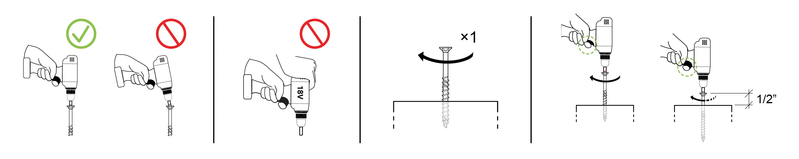 Diagrams showing recommendations for properly installing ASSY VG CSK self-tapping screws