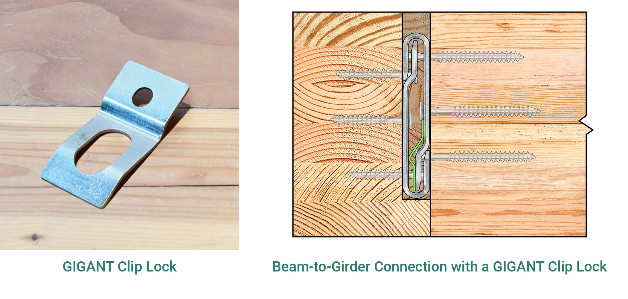 MTC Solutions GIGANT clip lock supports uplift loads and is installed on the primary member beam hanger plate without altering the connector's screw pattern
