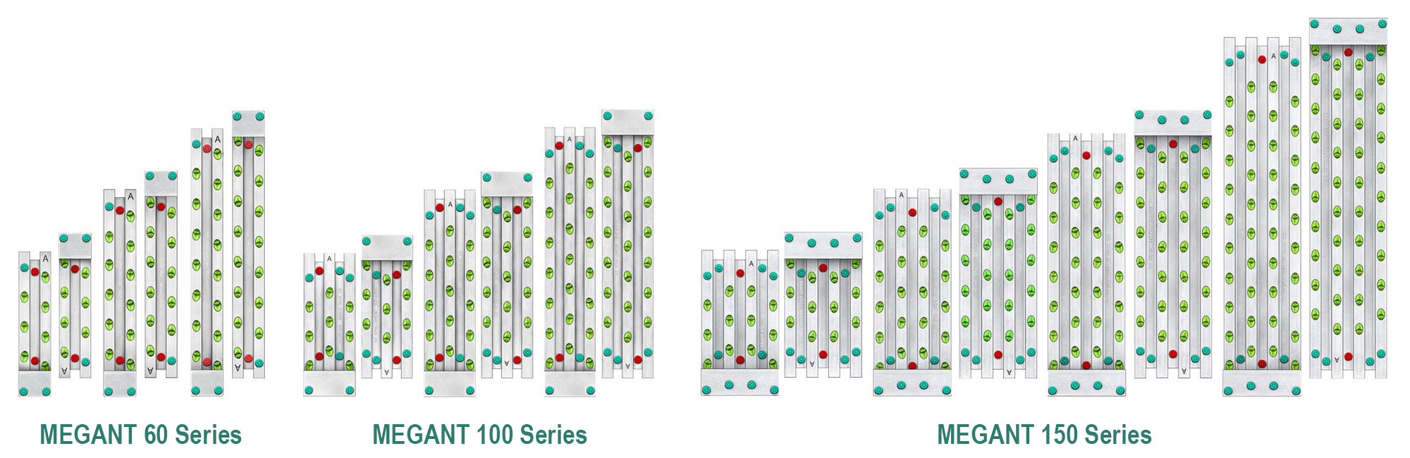 The screw pattern for each MEGANT beam hanger series