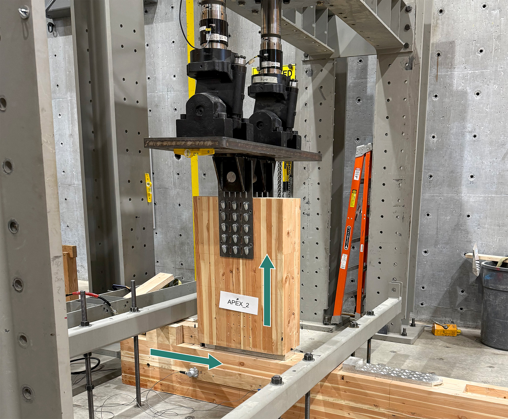 Axial test setup at UNBC testing the APEX beam hanger