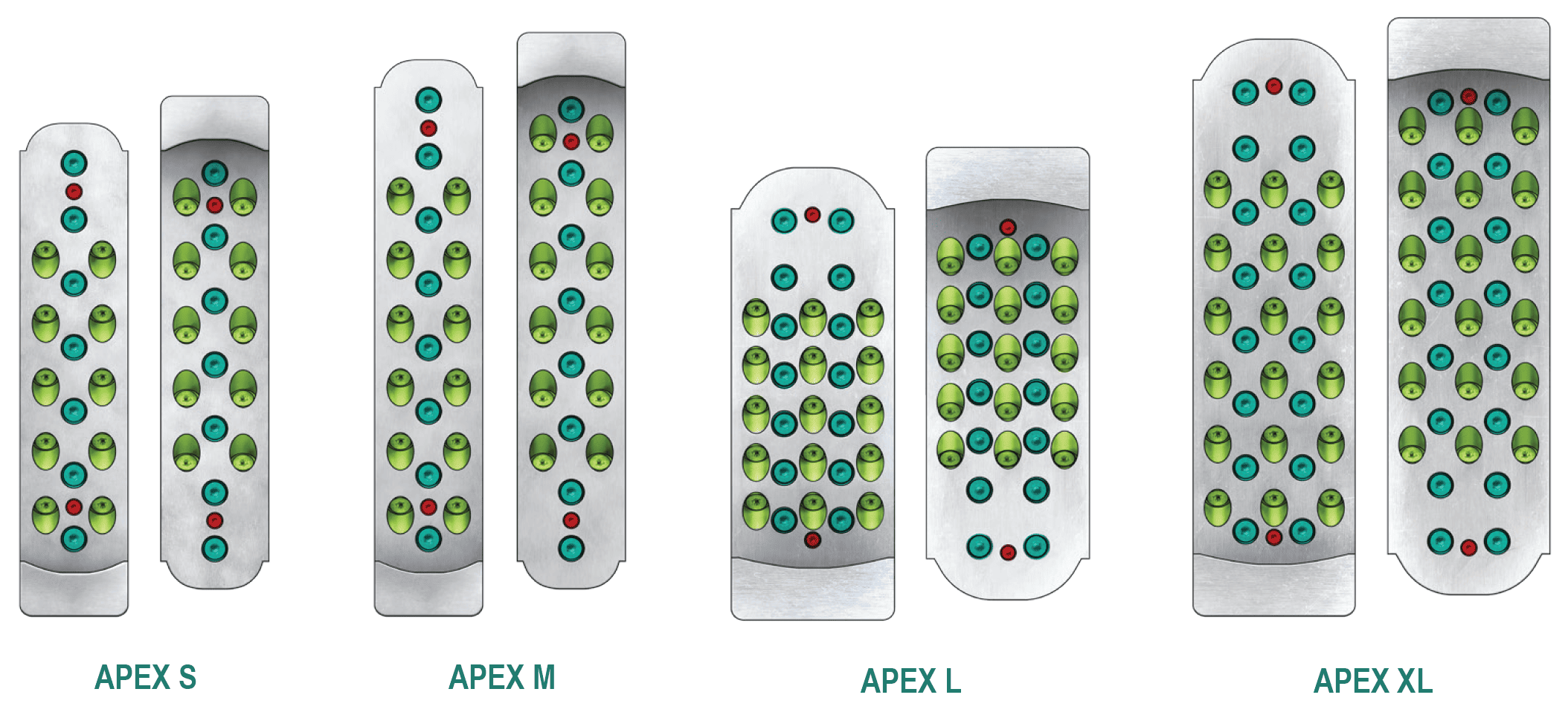 A diagram showing the screw hole locations for the APEX family